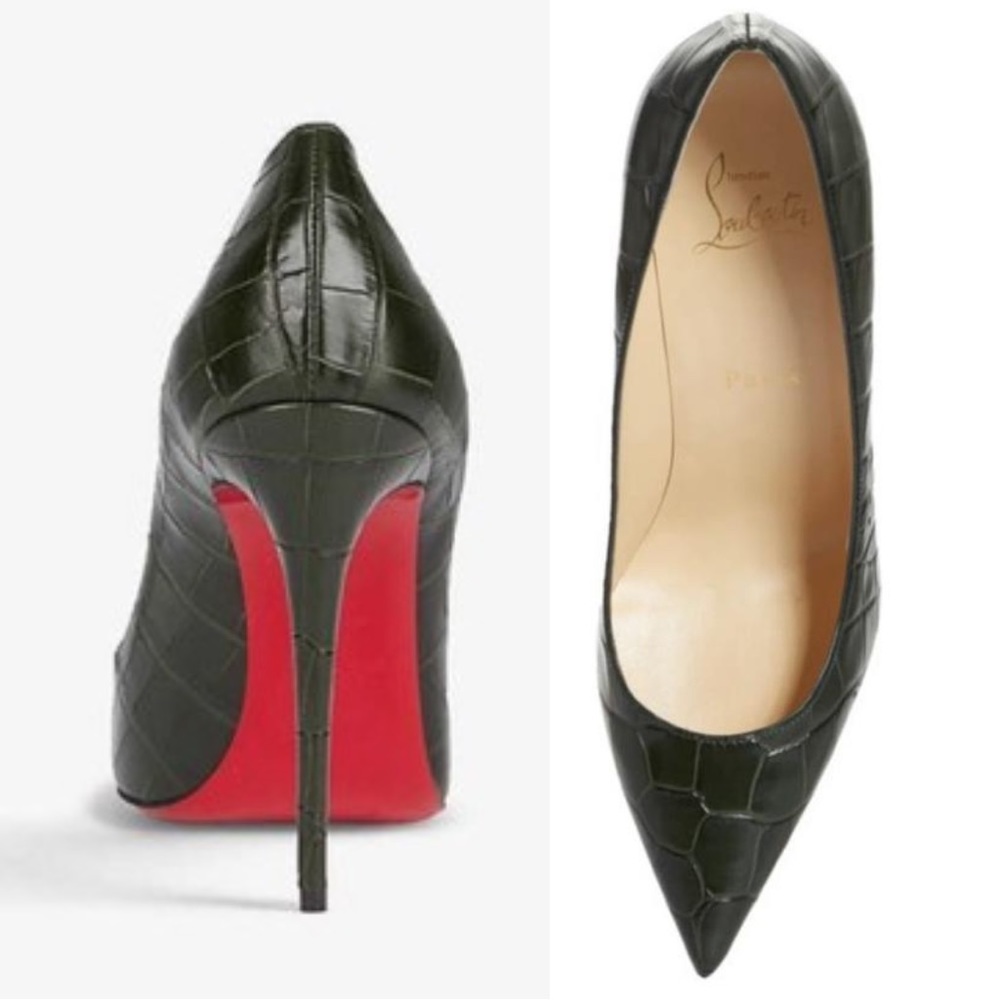 NWT Christian Louboutin 85 Kate Calfskin Croc Embossed Pointed Toe Pump--Size 40 - Picture 4 of 5